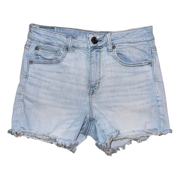 American Eagle Outfitters AEO Distressed Hi-Rise Light Wash Shortie Shorts 8 - Picture 1 of 9